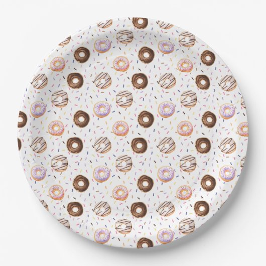 水の色のドーナツのパターン ペーパープレート (正面)