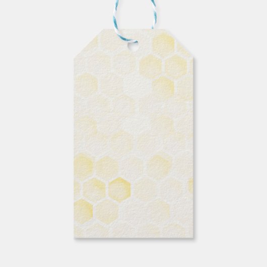 水の色のハネコームのまわりにベビーシャワー ギフトタグ (裏面)