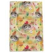 水の色のハリネズミとキノコとリンゴ ミディアムペーパーバッグ (正面)