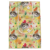 水の色のハリネズミとキノコとリンゴ ミディアムペーパーバッグ (裏面)