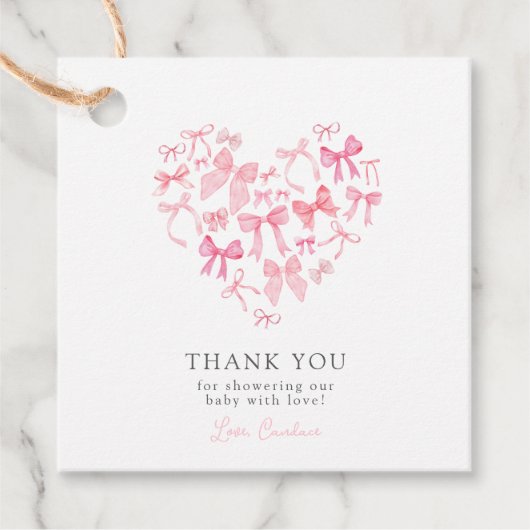 水の色のハートは、お願いベイビーシャワーをボウ フェイバータグ (正面)