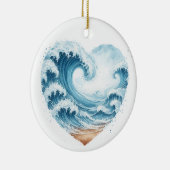 水の色のハート型の波のビーチ セラミックオーナメント (右)