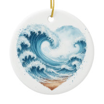 水の色のハート型の波のビーチ