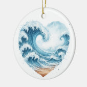水の色のハート型の波のビーチ セラミックオーナメント (左)