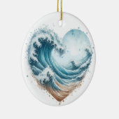 水の色のハート型の波のビーチ セラミックオーナメント (右)