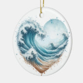 水の色のハート型の波のビーチ セラミックオーナメント (左)