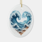 水の色のハート型の波のビーチ セラミックオーナメント (右)