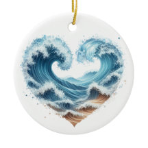 水の色のハート型の波のビーチ