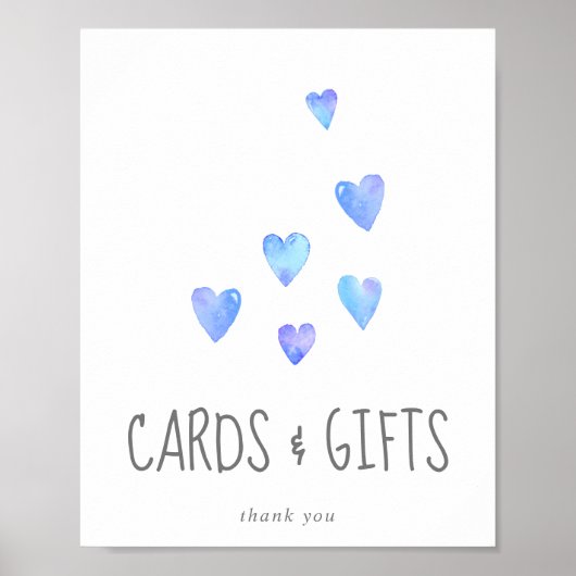 水の色のハート男の子のシャワーカードとギフト ポスター (正面)