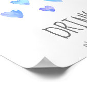 水の色のハート男の子のシャワー飲み物の看板 ポスター (角)