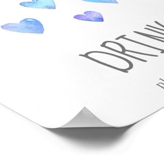 水の色のハート男の子のシャワー飲み物の看板 ポスター (角)