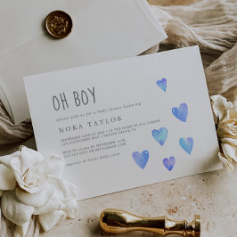 水の色のハート男の子水平Oh赤ちゃんシャワー 招待状