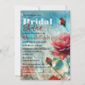 水の色のバラでくしゃくしゃになった紙ブライダルシャワー 招待状 (正面)