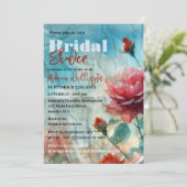 水の色のバラでくしゃくしゃになった紙ブライダルシャワー 招待状 (スタンド正面)