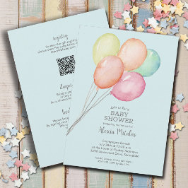 水の色のバルーン男の子ベビーすべて1つのシャワー 招待状