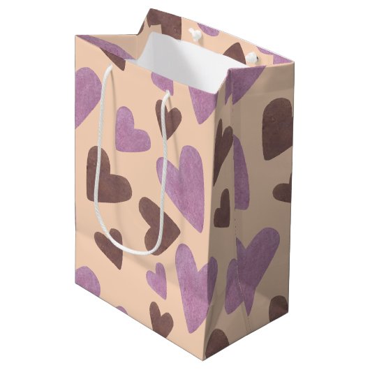 水の色のバレンタインデーチョコレートピンクハート ミディアムペーパーバッグ (正面アングル)