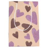 水の色のバレンタインデーチョコレートピンクハート ミディアムペーパーバッグ (正面)