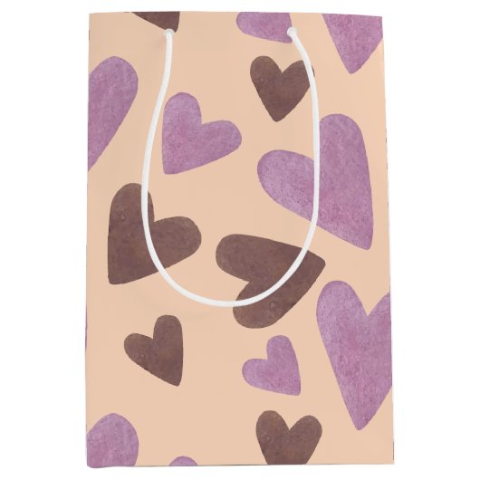 水の色のバレンタインデーチョコレートピンクハート ミディアムペーパーバッグ (正面)