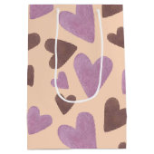 水の色のバレンタインデーチョコレートピンクハート ミディアムペーパーバッグ (裏面)