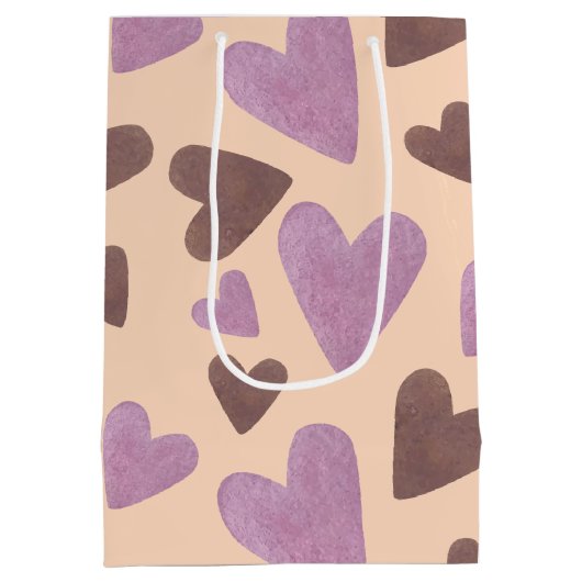 水の色のバレンタインデーチョコレートピンクハート ミディアムペーパーバッグ (裏面)