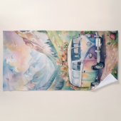 水の色のバンとカスタムプレートギフト ビーチタオル (正面)