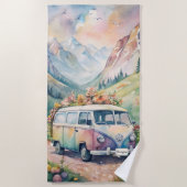 水の色のバンとカスタムプレートギフト ビーチタオル (正面)