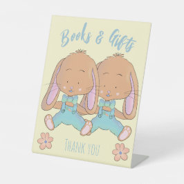 水の色のバンニー赤ちゃんシャワー本とギフト 台座サイン