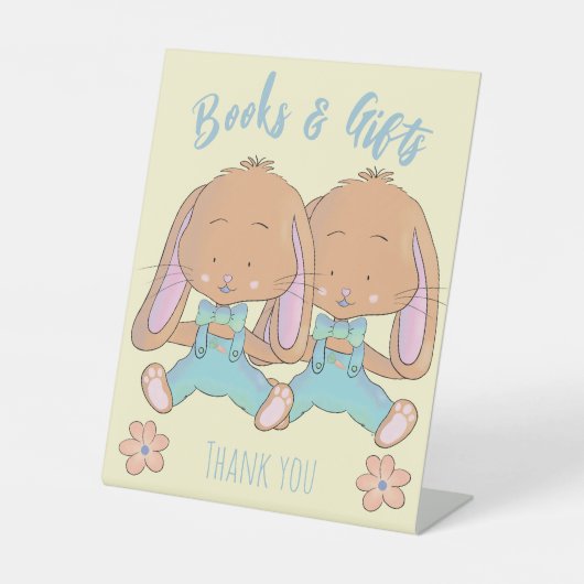 水の色のバンニー赤ちゃんシャワー本とギフト 台座サイン (正面)