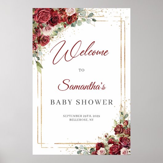 水の色のバーガンディと赤面ベビーシャワーへようこそ ポスター (正面)