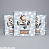 水の色のパイロットクマ男の子のためのベビーシャワーの好意 ミディアムペーパーバッグ