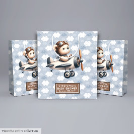 水の色のパイロットクマ男の子のためのベビーシャワーの好意 ミディアムペーパーバッグ