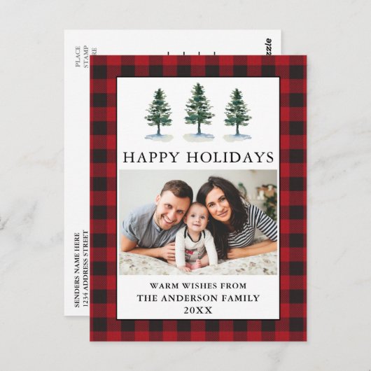 水の色のパインズフォトホリデープレイド ポストカード (正面/裏面)