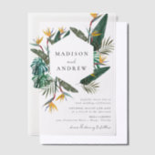 水の色のパラダイス結婚の鳥 ベラム紙招待状 (オフセット)