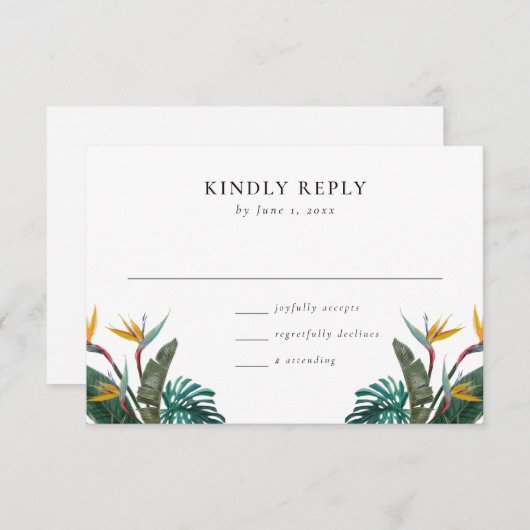 水の色のパラダイス結婚の鳥 出欠カード (正面/裏面)