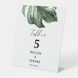 水の色のパームエレガントス結婚スクリプト 台座サイン