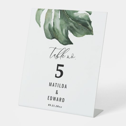 水の色のパームエレガントス結婚スクリプト 台座サイン (正面)