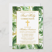 水の色のパーム葉の最初の聖餐式金ゴールド 招待状 (正面)