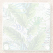 水の色のパーム葉の、エキゾチックなシームレスな背景 ガラスコースター (裏面)