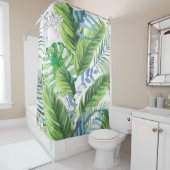 水の色のパーム葉の、エキゾチックなシームレスな背景 シャワーカーテン (インサイチュ)
