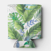 水の色のパーム葉の、エキゾチックなシームレスな背景 缶クーラー (裏面)