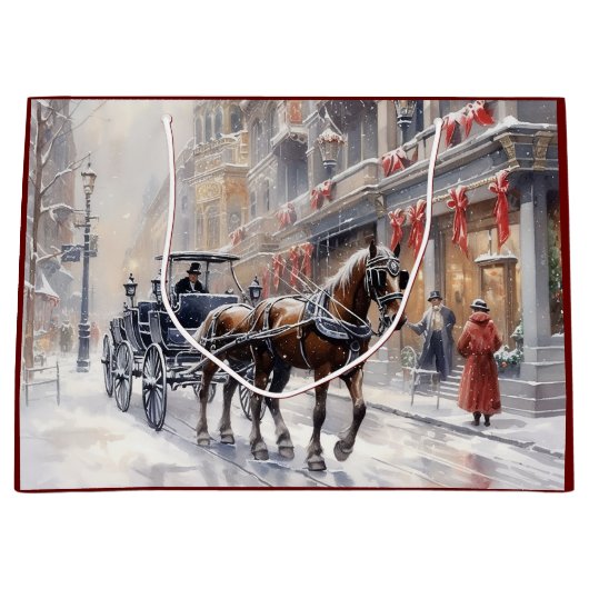 水の色のビクトリアンクリスマス ラージペーパーバッグ (正面)