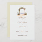 水の色のビーチアーチウェディング日付カードを保存 招待状 (正面/裏面)