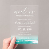 水の色のビーチカリブの先の結婚式 アクリル招待状 (インサイチュ (ポータブル))