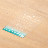 水の色のビーチカリブの先の結婚式 アクリル招待状 (レイダウン)