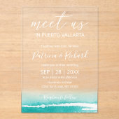 水の色のビーチカリブの先の結婚式 アクリル招待状 (正面)