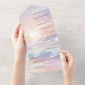 水の色のビーチサンセットオールインワンウェディング招待 オールインワン招待状 (貼ってはがせる)