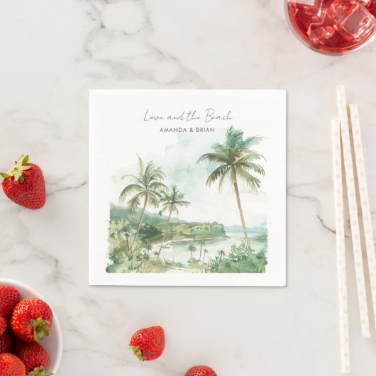 水の色のビーチ先の結婚式 スタンダードカクテルナプキン (インサイチュ)