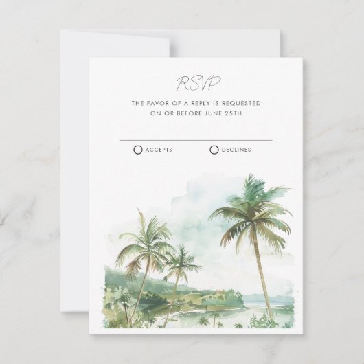 水の色のビーチ先の結婚式 出欠カード (正面)