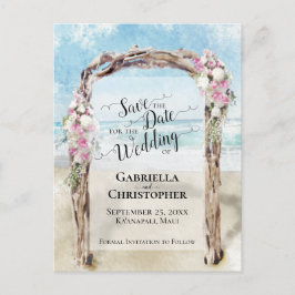 水の色のビーチ宛先ウェディング日付を保存 案内ポストカード