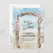 水の色のビーチ宛先ウェディング日付を保存 案内ポストカード (正面/裏面)